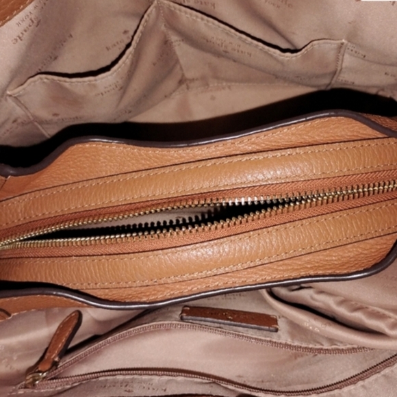 Kate Spade Gingerbread Pebbled Leather Shoulder Bag Leila Triple Compartment - Picture 9 of 11